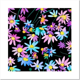 Daisies Spring Countryside Blue pink Posters and Art